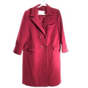 Pendleton Red Long 100% Virgin Wool Overcoat Button Front Lined Womens Size 14